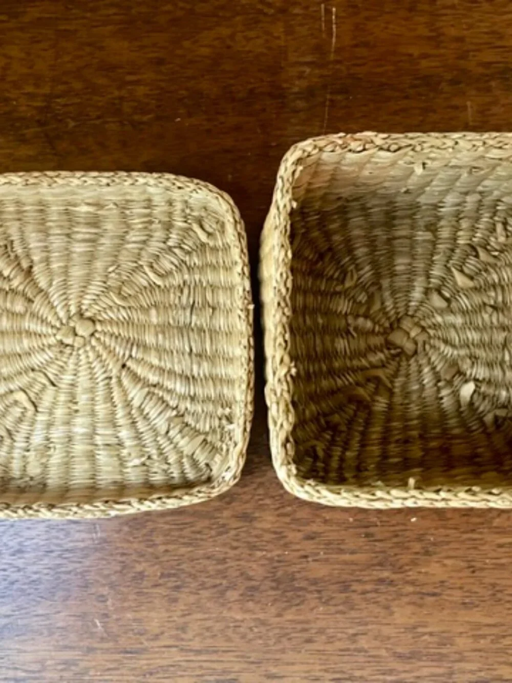 Vintage Square Sea Grass Box Trinket Jewelry Box w Lid